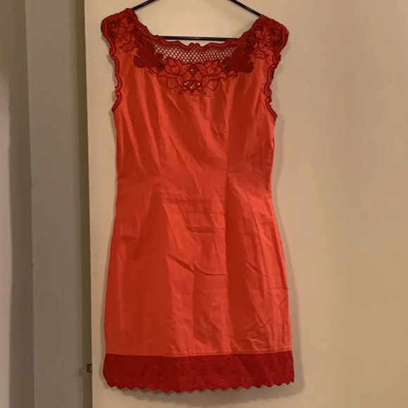 FREE PEOPLE NWOT Lace Shift Dress in Red - Picture 2 of 9